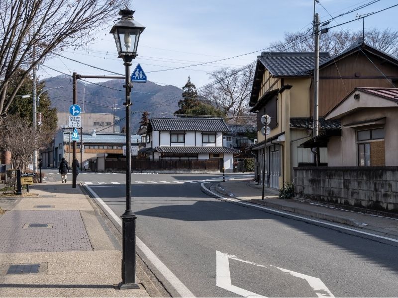 Historic street lined with traditional buildings