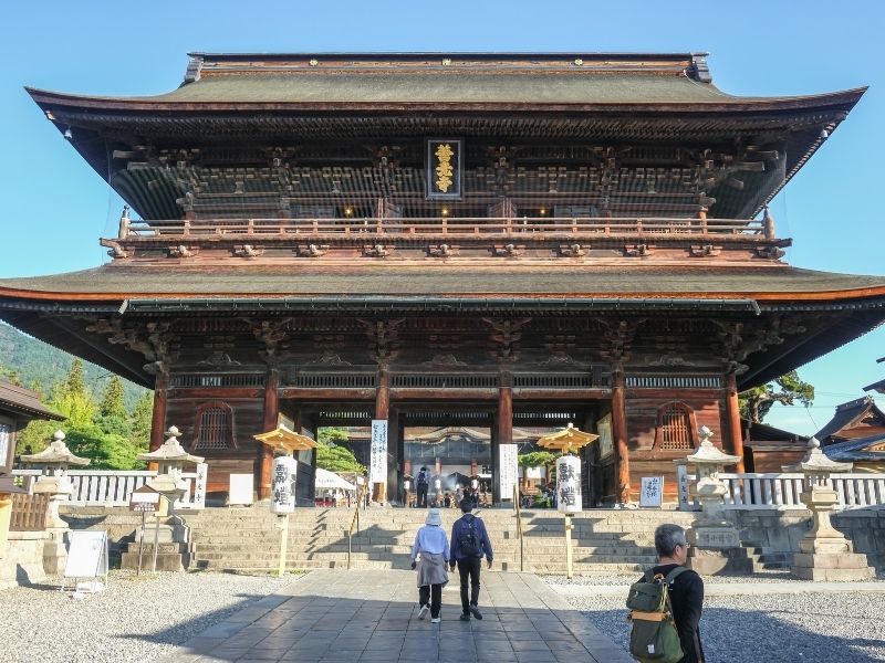 Traditional temple building with a wide roof